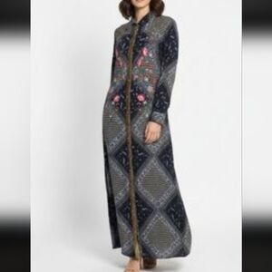 Aratta Silent Journy Button-down Elegant Maxy Dress Black and Pink Patterned